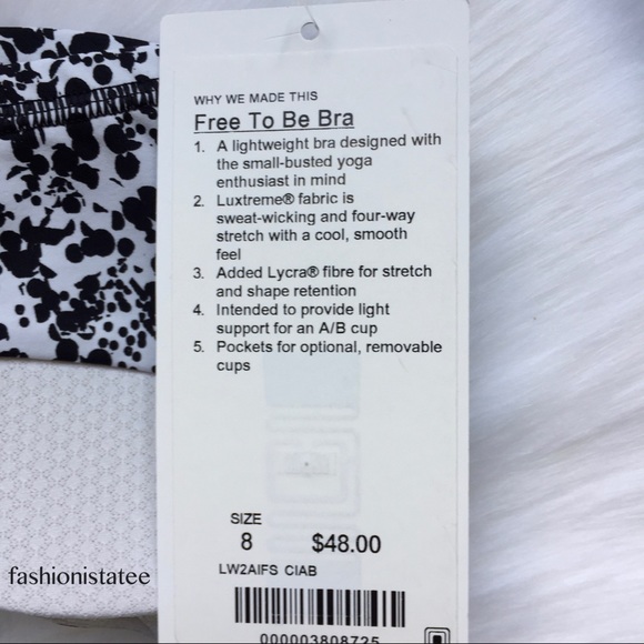 NWT lululemon free to be bra black white w/ pads - Picture 3 of 4